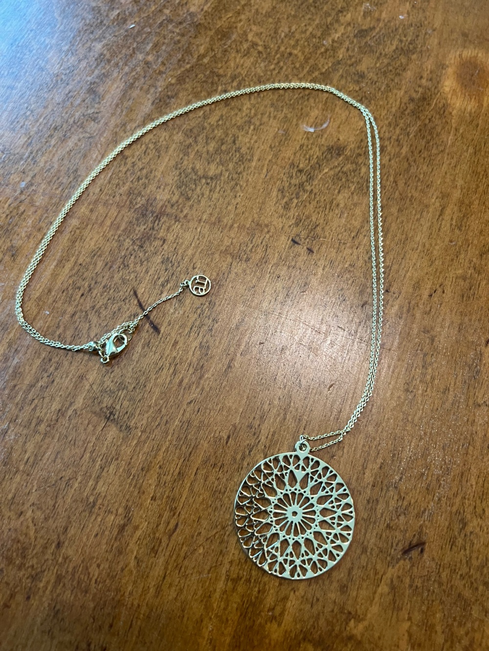 Anthropologie Gold Filigree Medallion Pendant Necklace